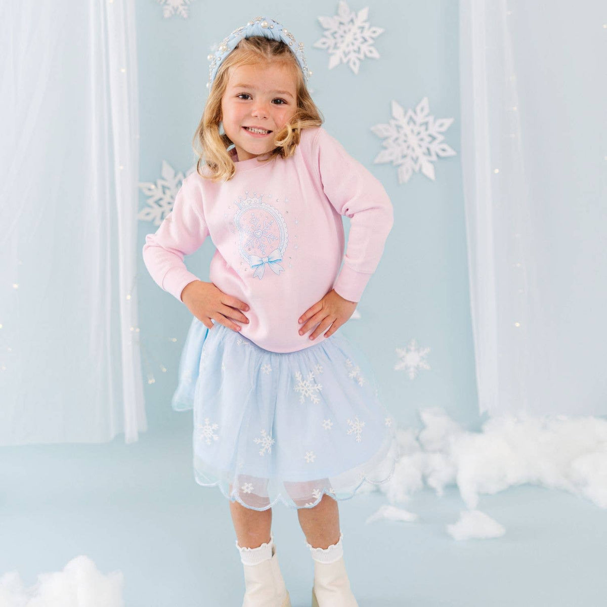 Glitter Snowflake Scalloped Tutu Skirt - Kids Clothing