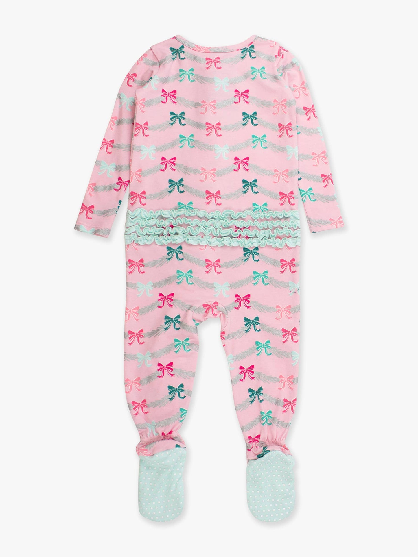 SoftSnooze™ Baby Girls Modal Blend Sparkle Pink Tinsel Tidings Footed Ruffle One Piece Pajama