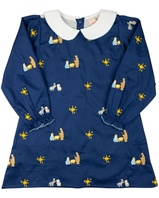 Nativity Embroidered Navy Dress