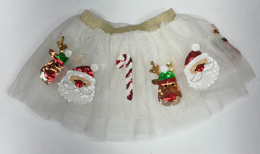 White Christmas Sequin Tutu Skirt