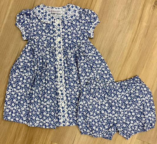 Blue Floral Button Front Dress and Bloomers