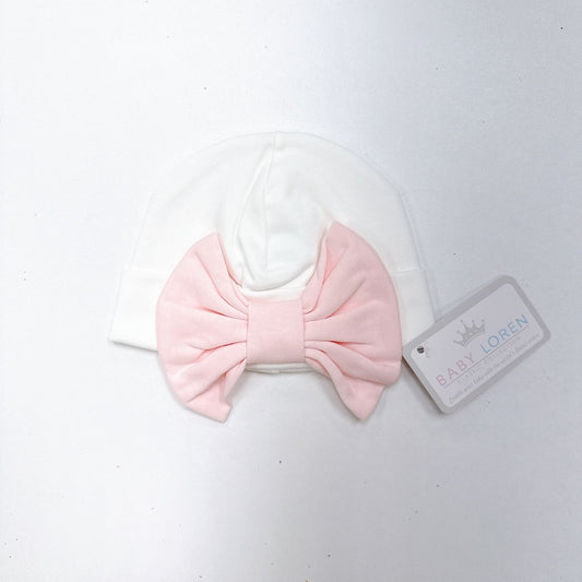 Pink Bow White Pima Beanie