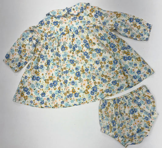 Sweet Rose Calico Petal Collar Dress Set