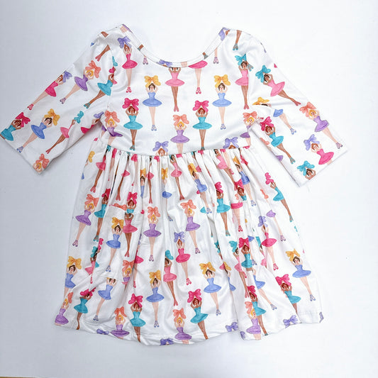 Ballerina Bows 3/4 Sleeve Pocket Twirl Dress