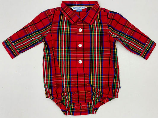 Red Nicholas Plaid Long Sleeve Buttondown Bodysuit