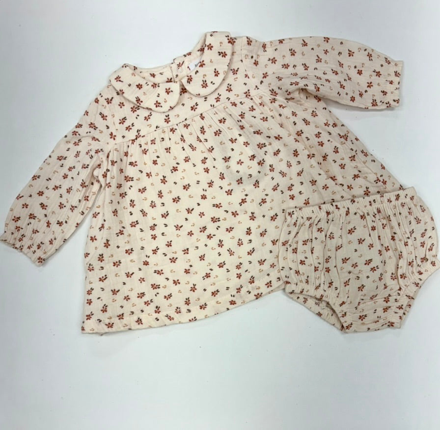 Carrie Floral Muslin peter pan collar dress and Diaper Cover