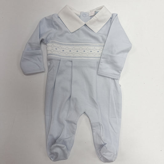 Tim Blue Hand Smocked Pima Footie