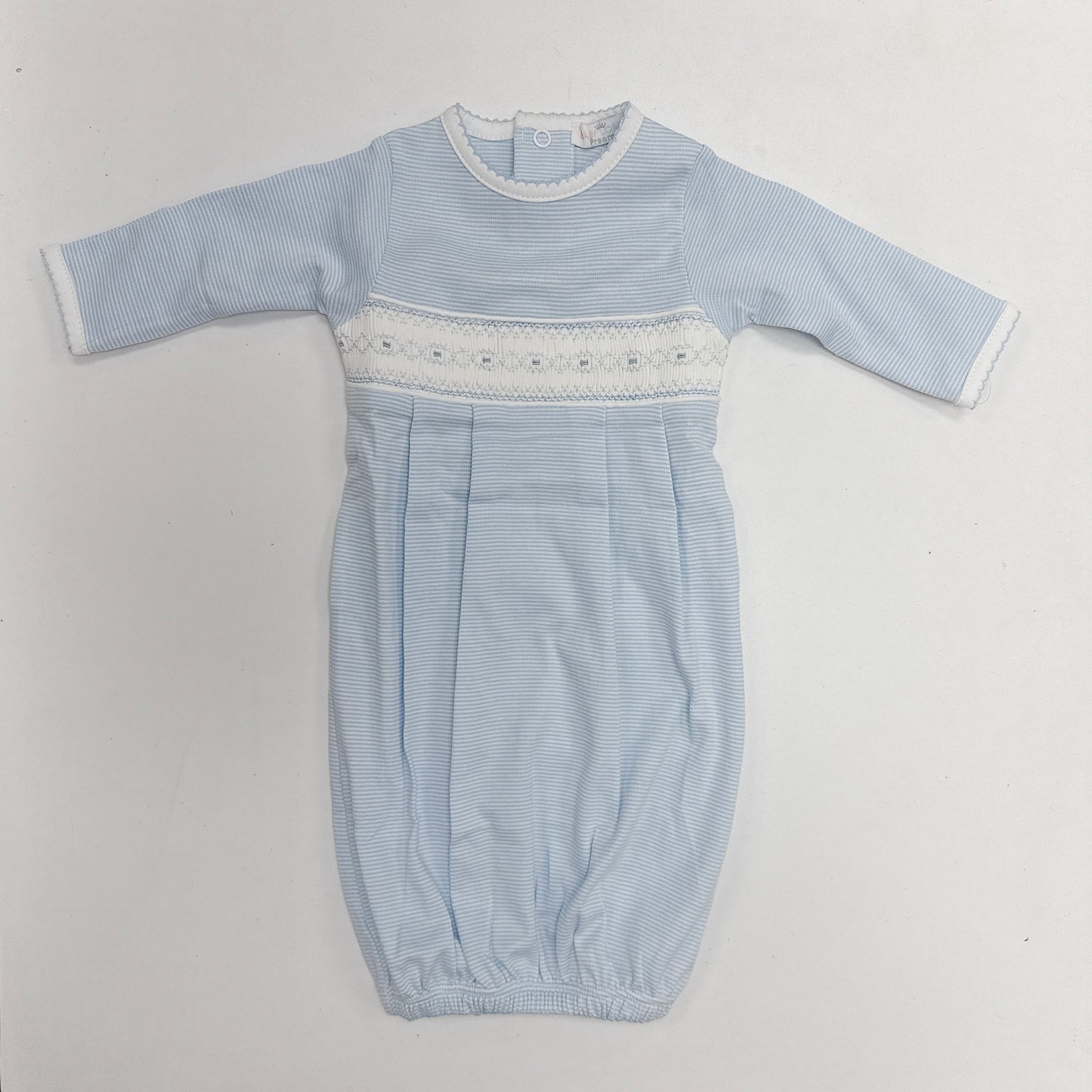 Tim Blue Stripes Hand Smocked Pima Gown