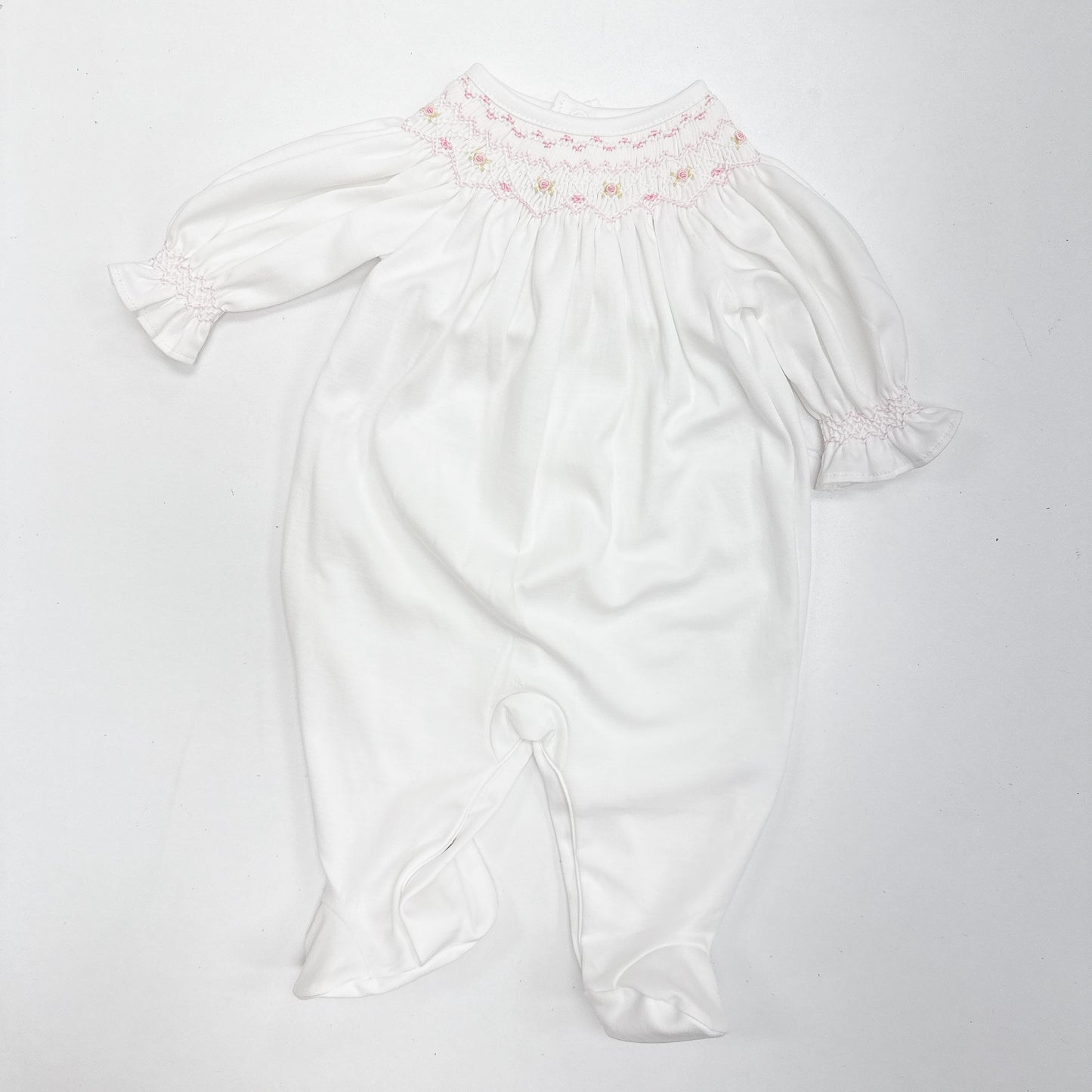 Sally White & Pink Hand Smocked Bishop Pima Footie