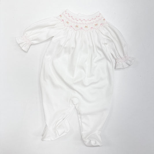 Sally White & Pink Hand Smocked Bishop Pima Footie