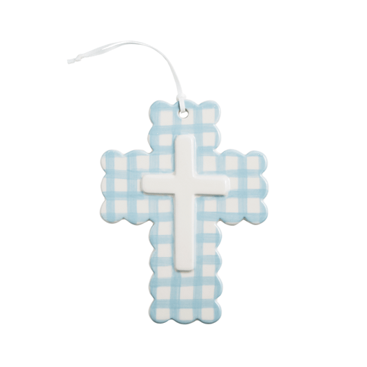 Ceramic Gingham Cross - Blue