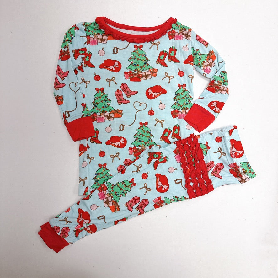 L/S pj set - Red Yuletide Yeehaw Ruffle