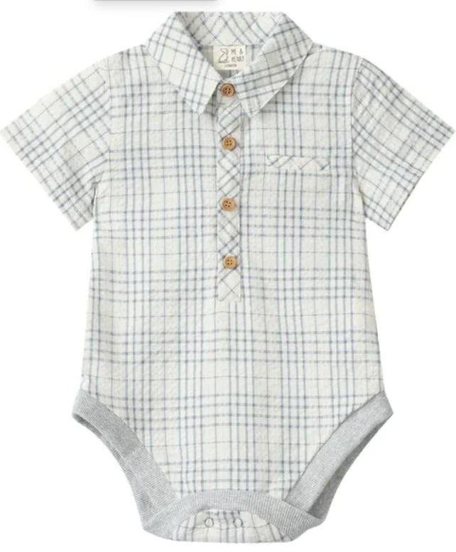 Helford Woven Onesie - Chambray Cream Plaid