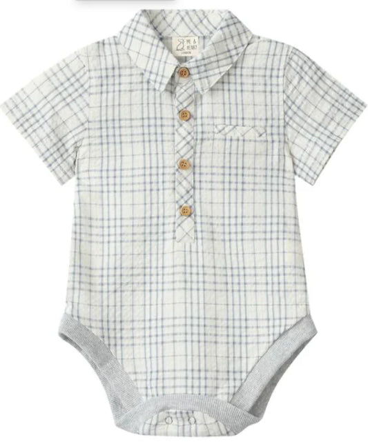 Helford Woven Onesie - Chambray Cream Plaid