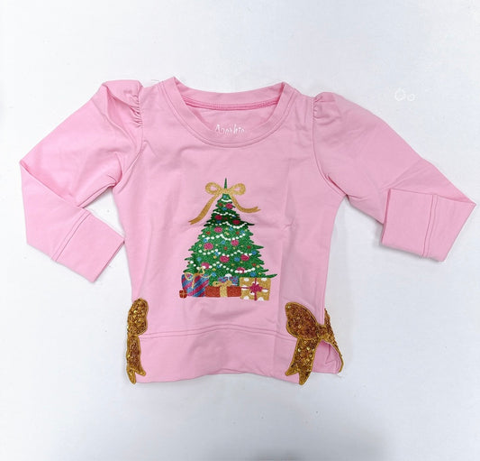 Christmas Tree in Glitter on Pink Holly Tee