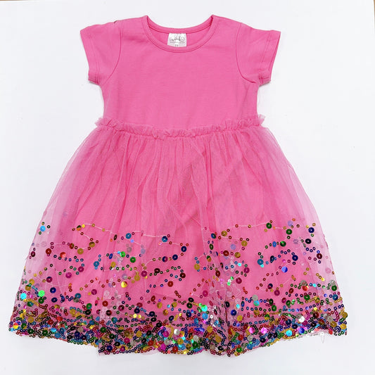 Raspberry Confetti Short Sleeve Tutu Dress