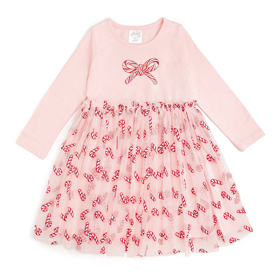 Candy Cane Confetti Christmas Long Sleeve Tutu Dress