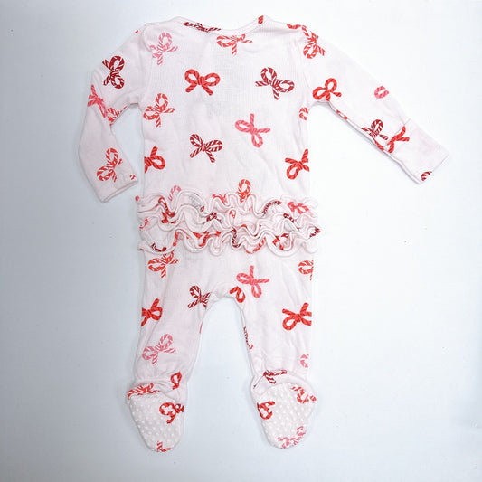 Candy Cane Bows Zipper Ruffle Footie