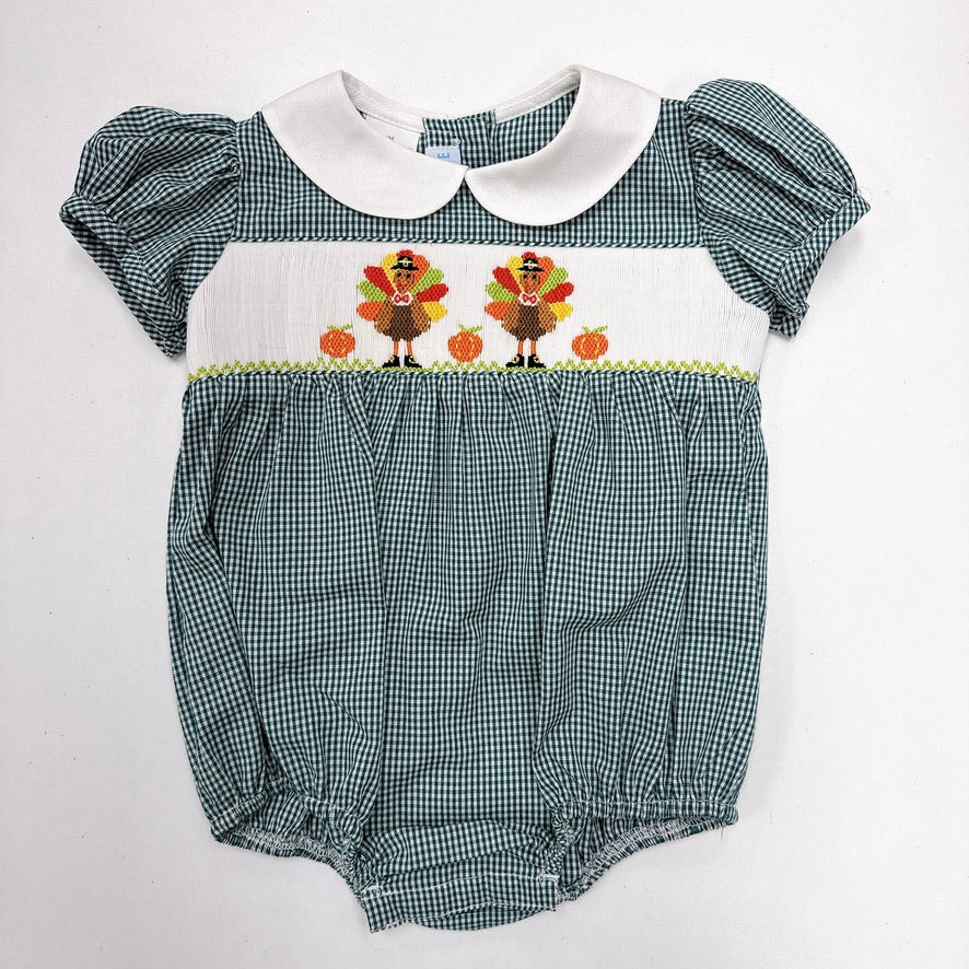 Thanksgiving Turkey Smocked Short Puffy Sleeve Baby Bubble