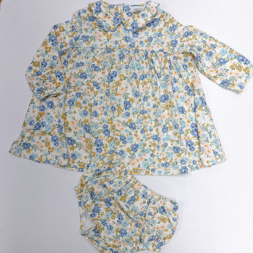 Sweet Rose Calico Petal Collar Dress Set