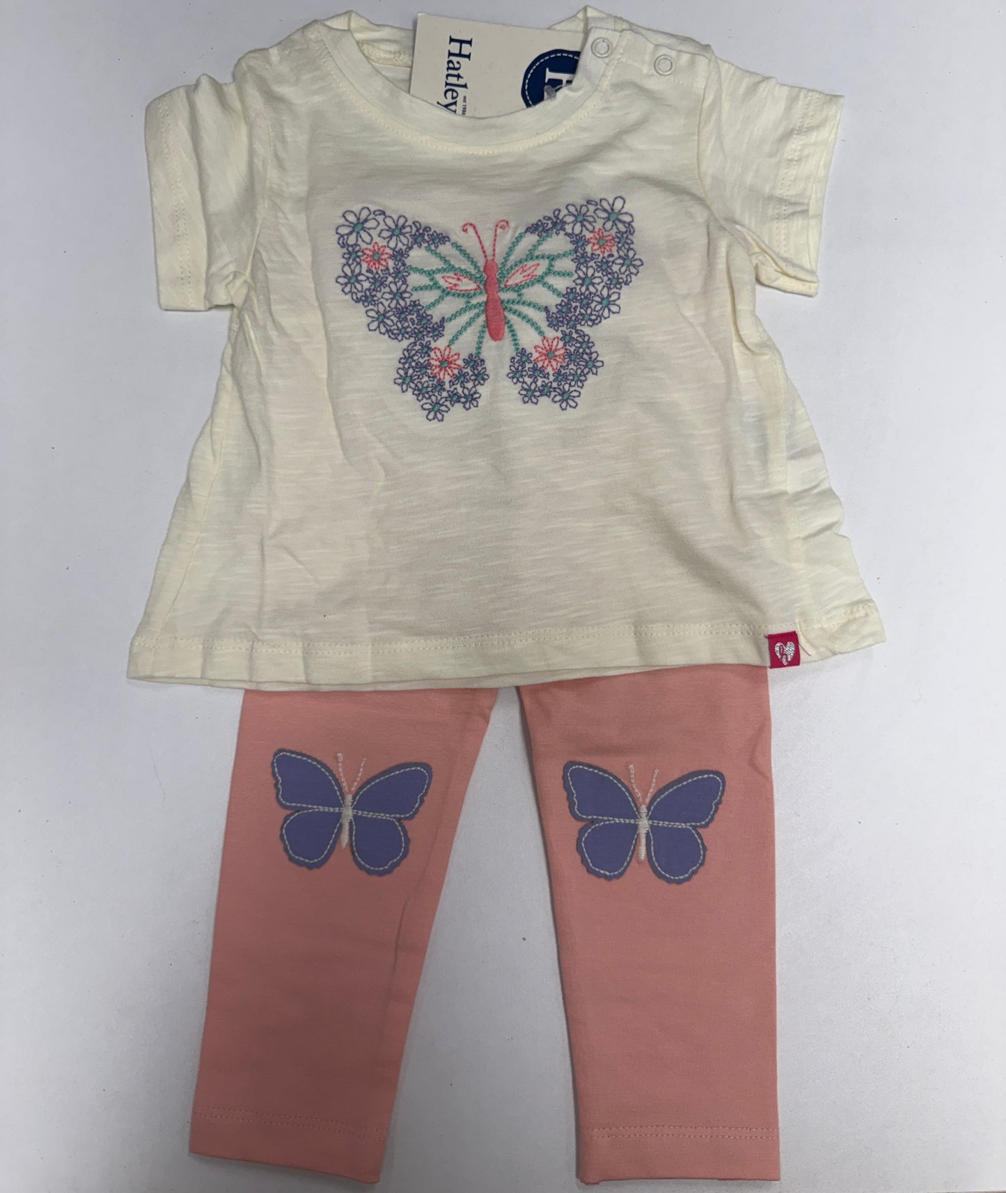 Butterfly Tee Legging Set - Cream/Pink