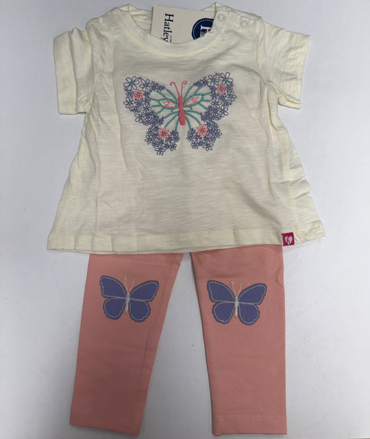 Butterfly Tee Legging Set - Cream/Pink