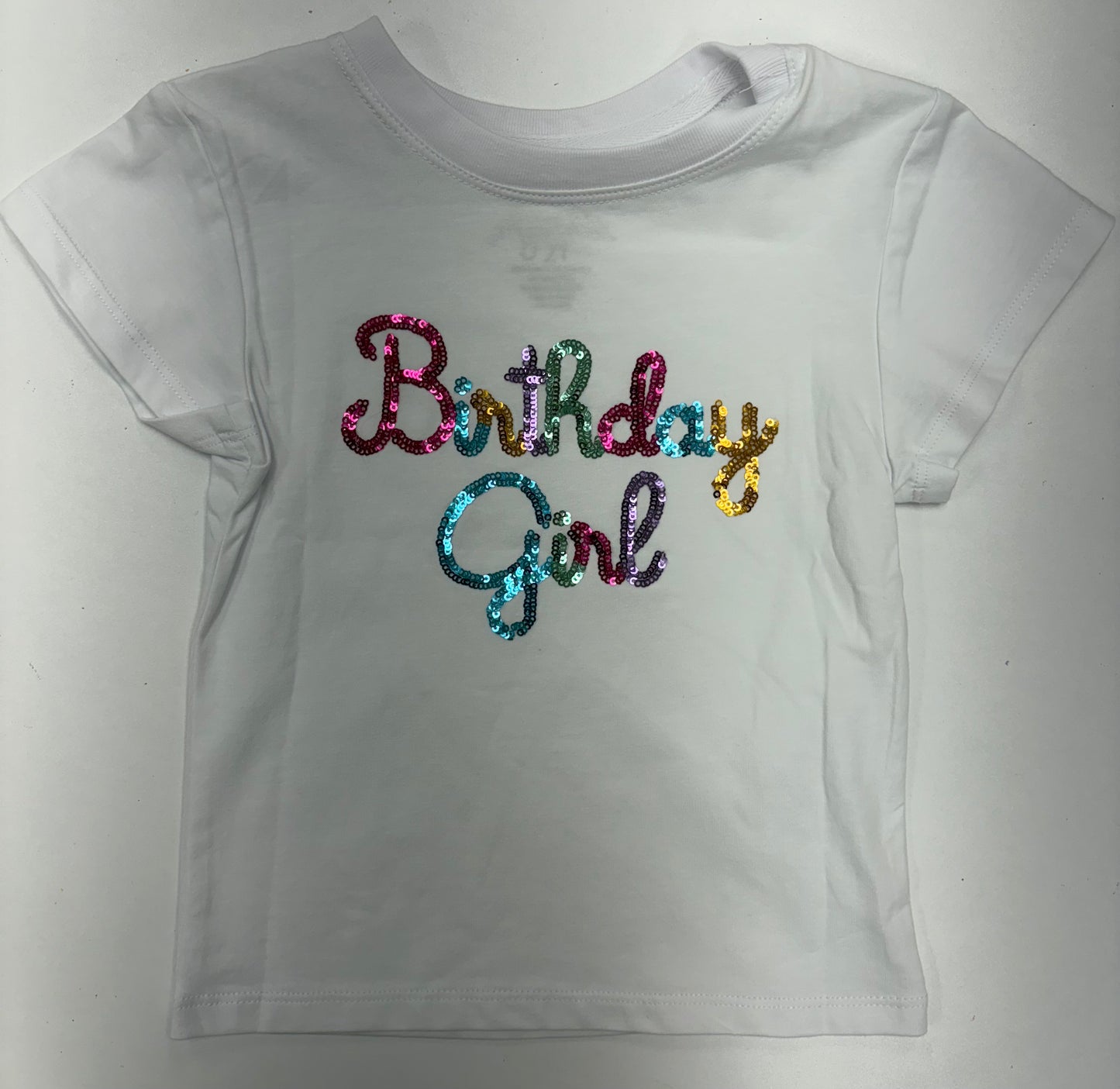 Birthday Girl in Sequin on White T