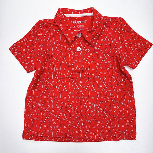 Boys Tiny Candy Canes Knit Short Sleeve Performance Polo