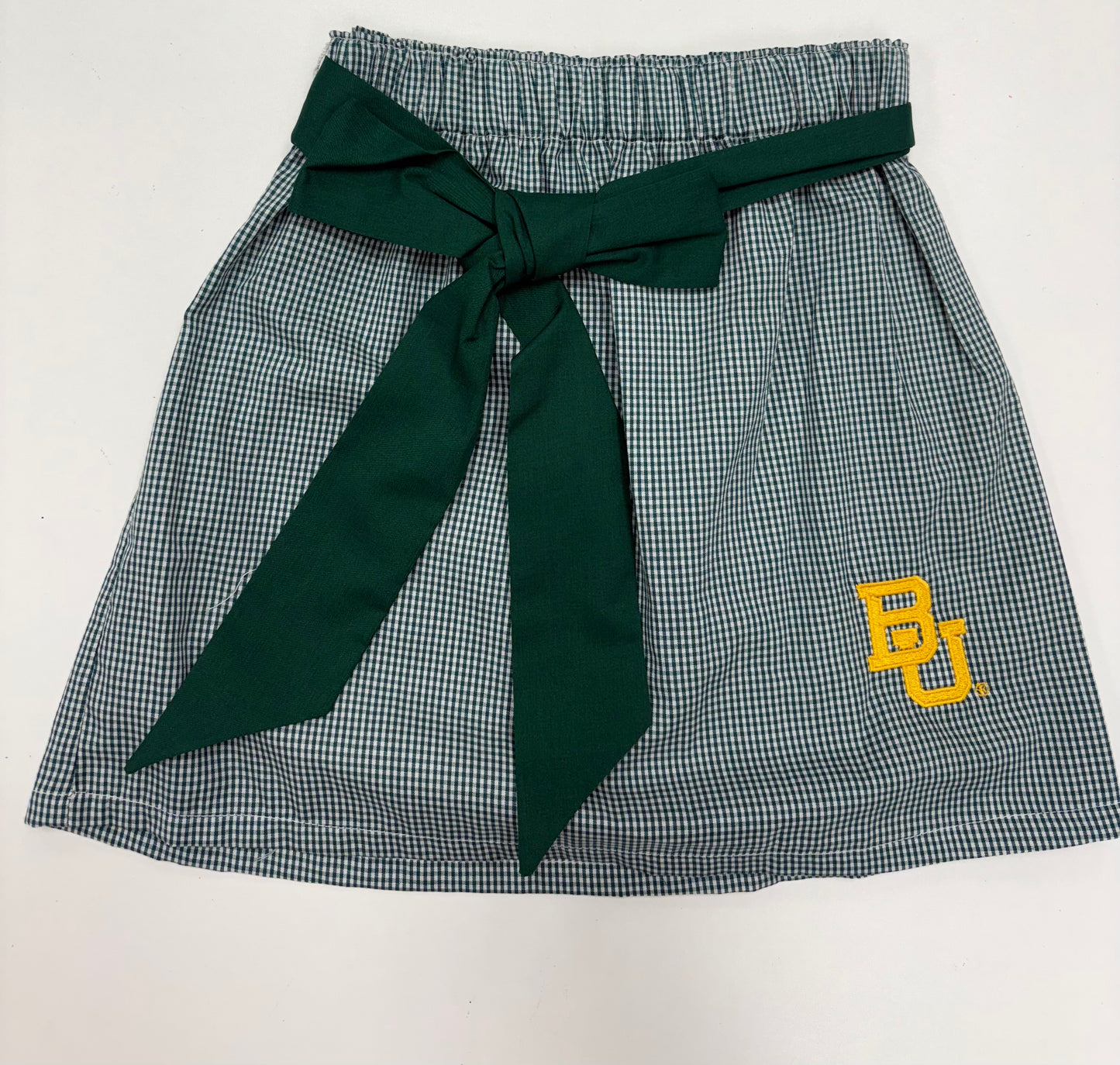 Baylor Bears Embroidered Hunter Green Gingham Skirt with Sash