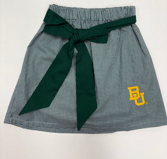 Baylor Bears Embroidered Hunter Green Gingham Skirt with Sash