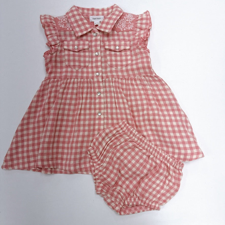 Western Pearl Snap Dress Pink Plaid