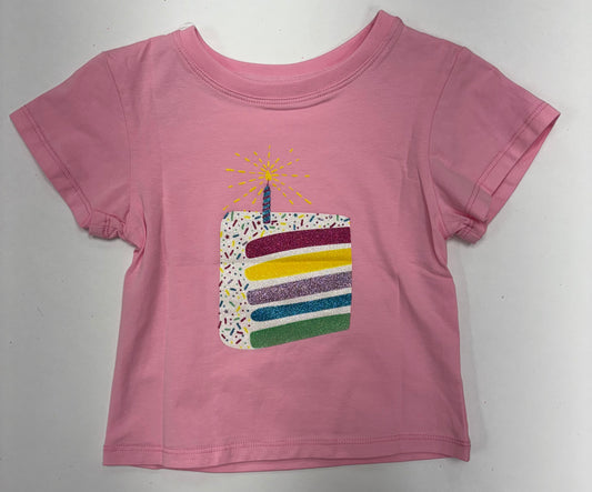 Glitter Birthday Cake on Pink Boxy T