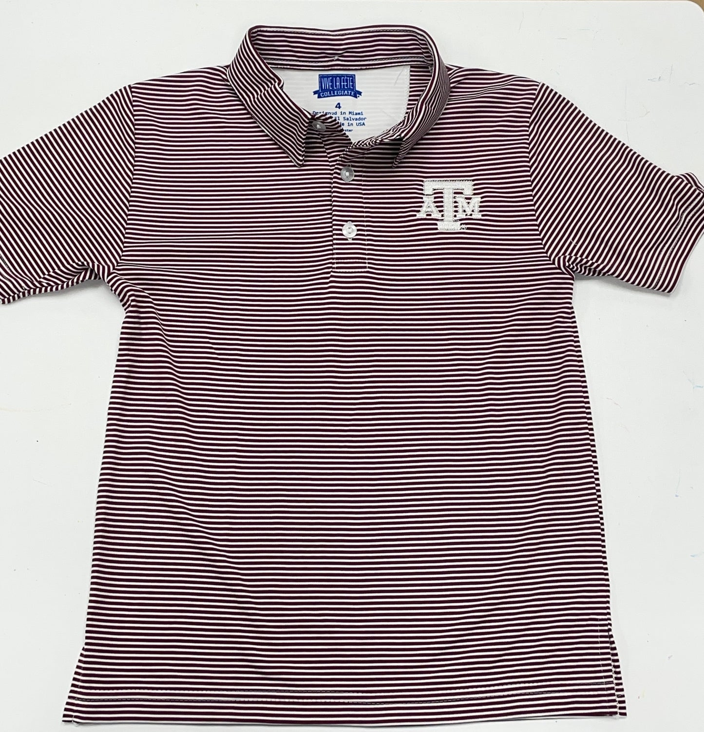 TAMU Embroidered Maroon Stripes S/S polo