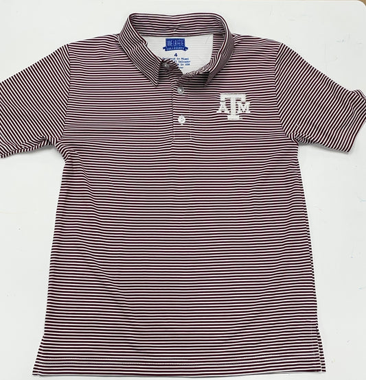 TAMU Embroidered Maroon Stripes S/S polo