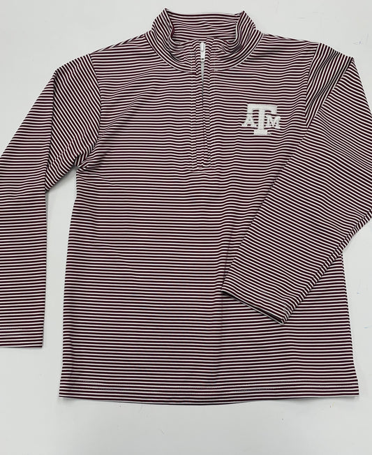 TAMU Embroidered Maroon Stripes 1/4 zip Pullover