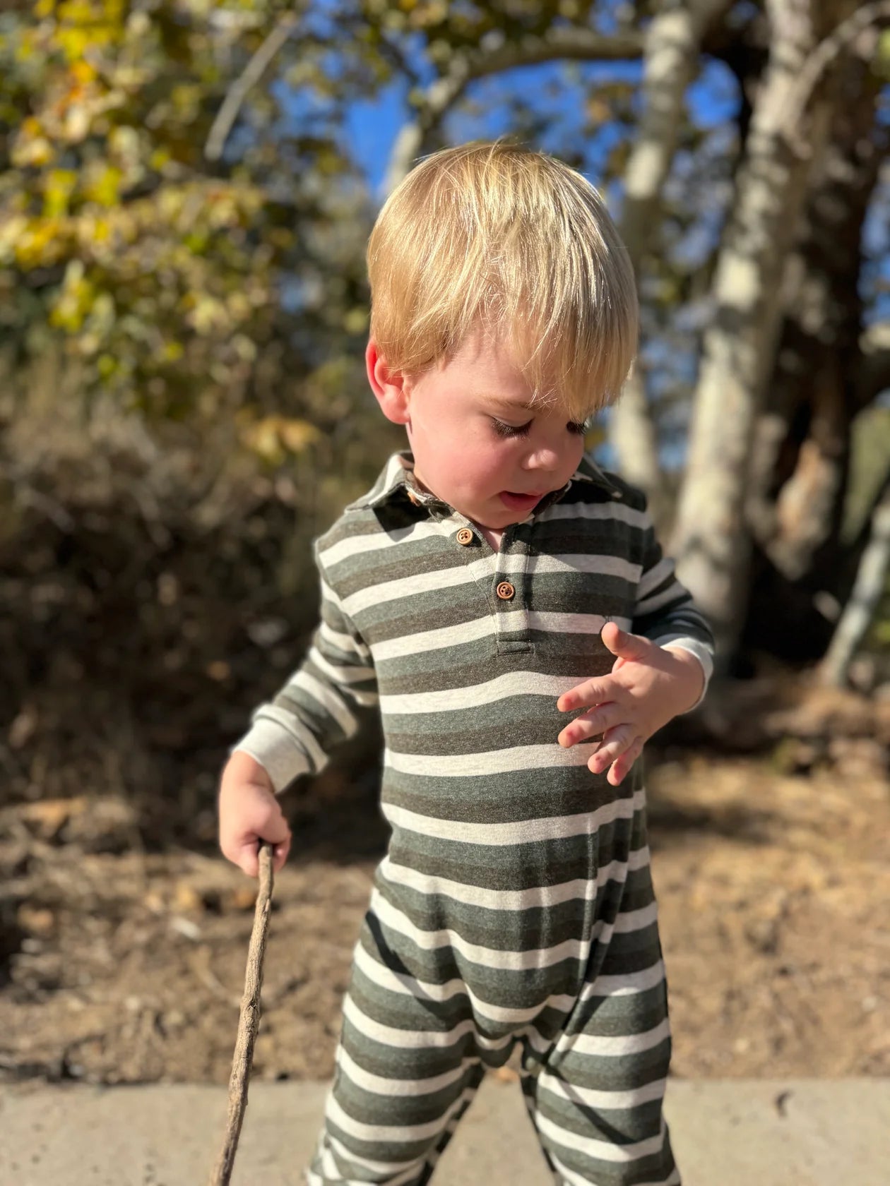 Kingston Polo Romper- sage/ cream stripe