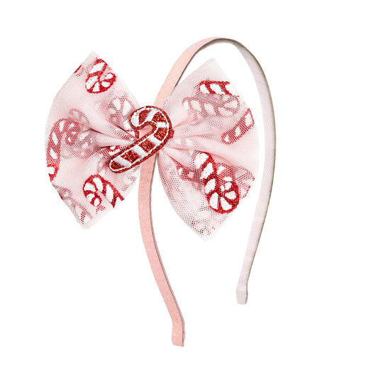 Candy Cane Confetti Christmas Tulle Bow Headband