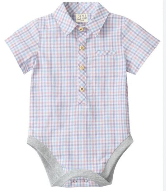 Helford Woven Onesie - Pink Blue Lilac Plaid