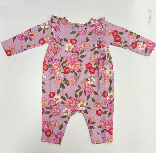 Ruffle Shoulder Baby Romper - Pink Floral
