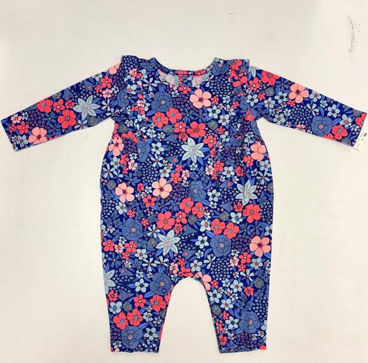 Ruffle Shoulder Baby Romper - Blue Floral