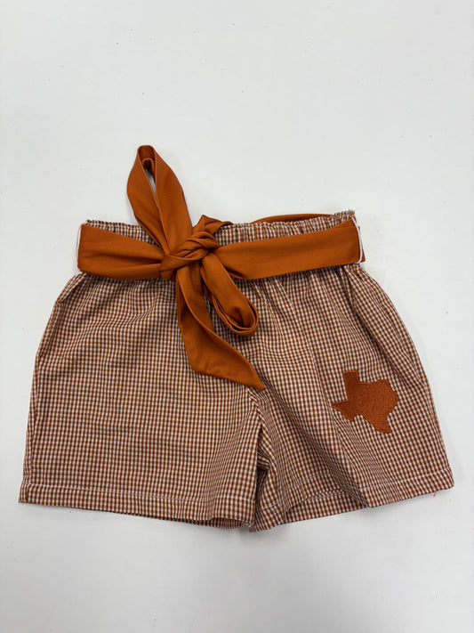 Texas Embroidered Rust Gingham Girls Short w/ Sash