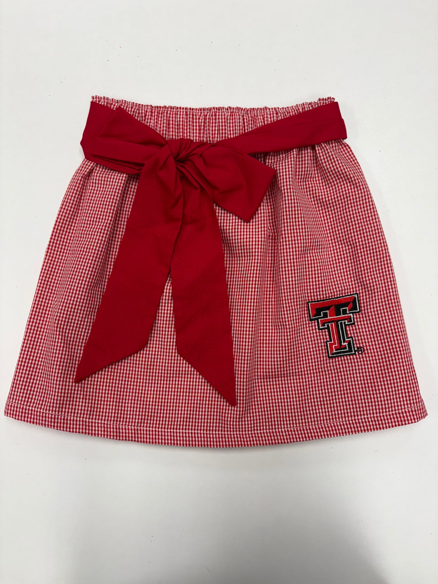 TX Tech Embroidered Red Gingham Skirt with Sash