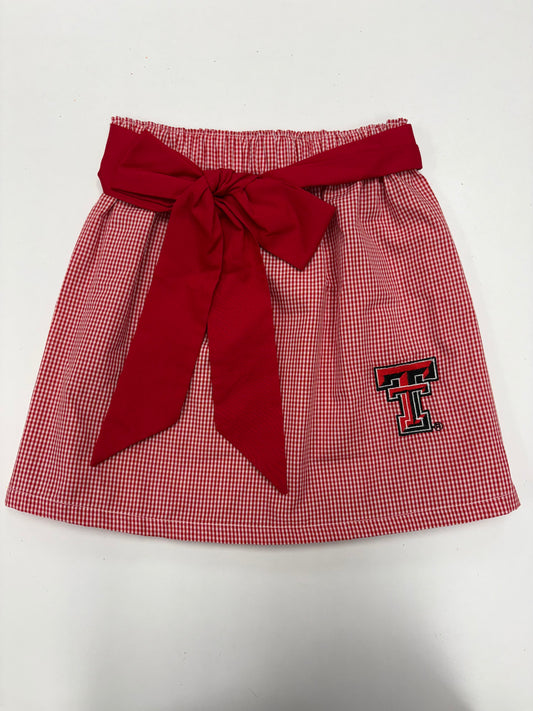TX Tech Embroidered Red Gingham Skirt with Sash