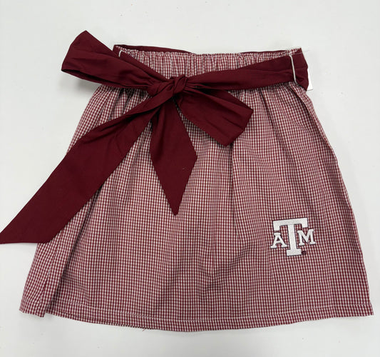 TAMU Embroidered Maroon Gingham Skirt with Sash