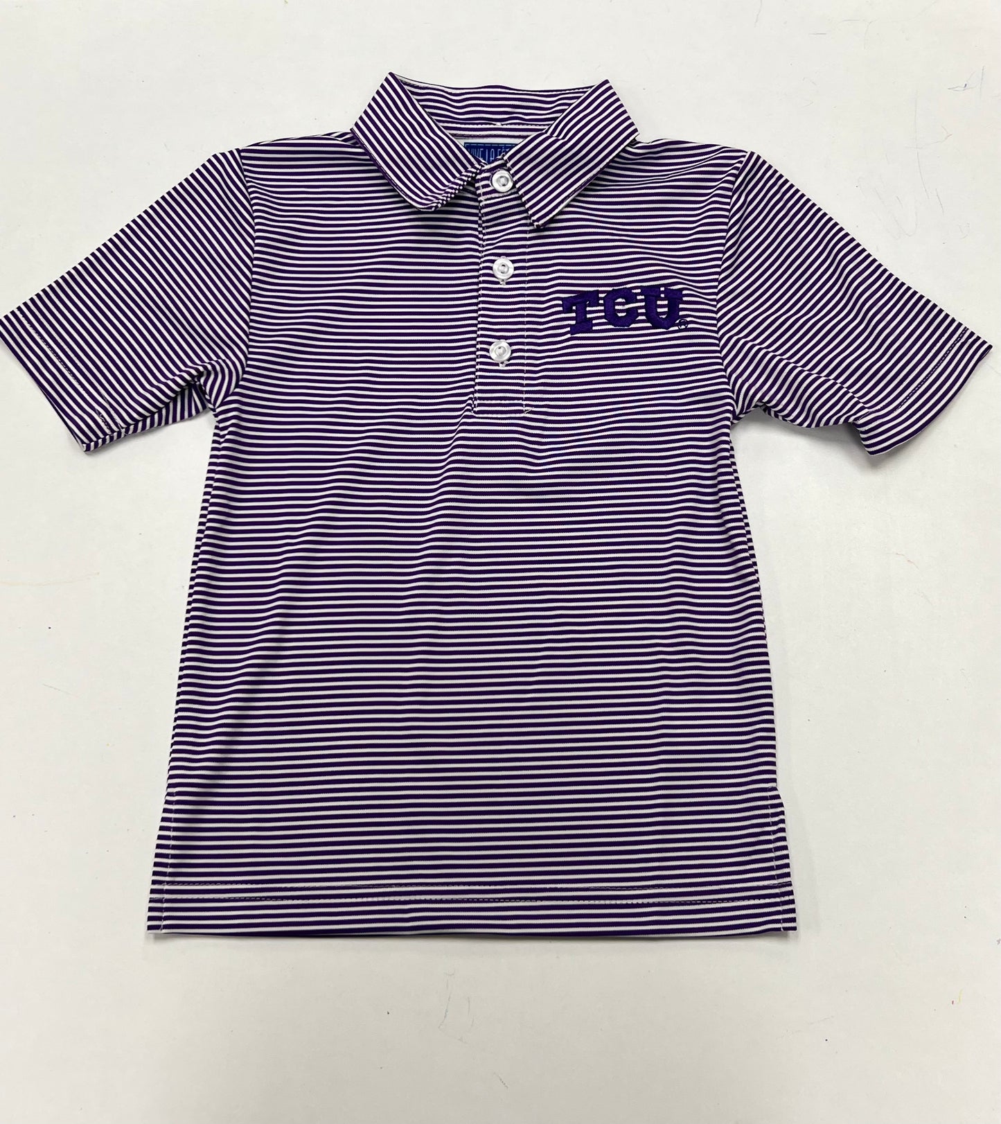 TCU Embroidered Purple Stripes S/S polo