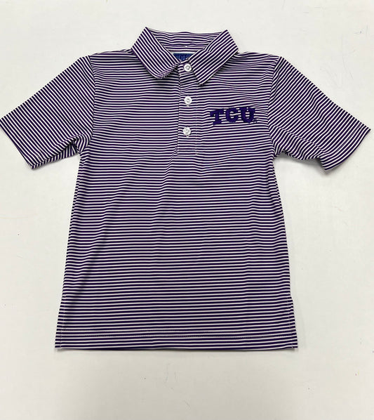 TCU Embroidered Purple Stripes S/S polo