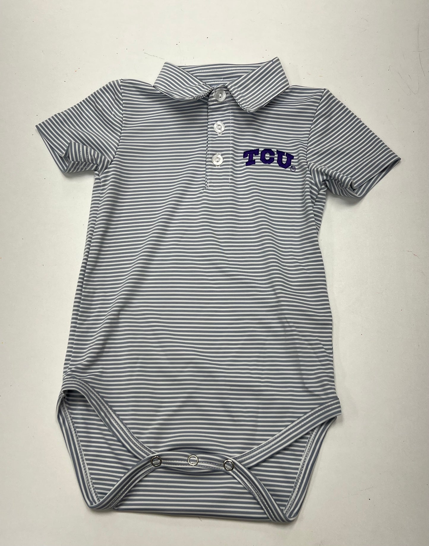 TCU Embroidered Grey Stripes S/S polo