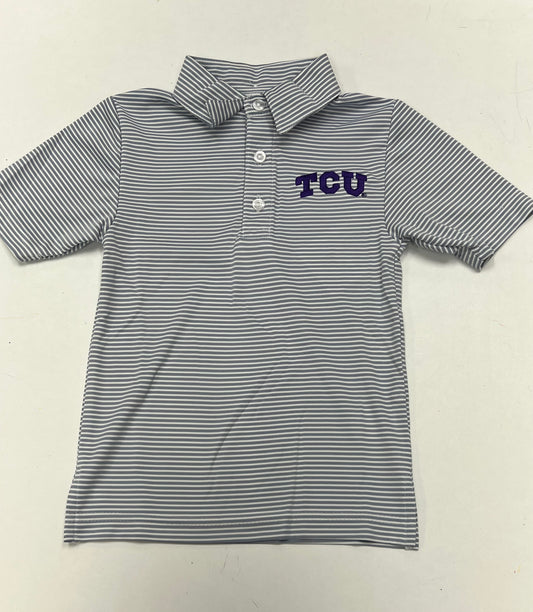 TCU Embroidered Grey Stripes S/S polo