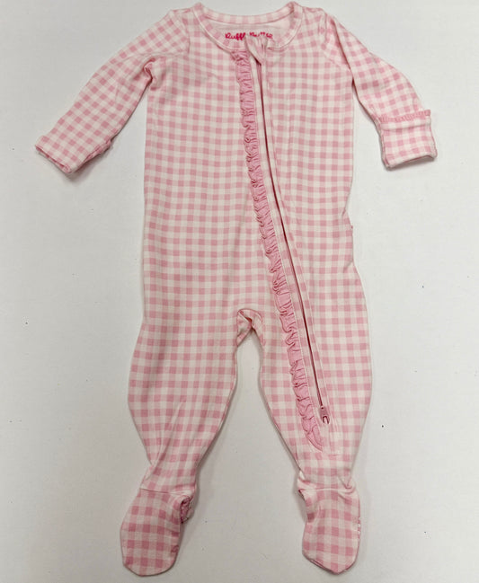 Pink Gingham Ruffle Footie