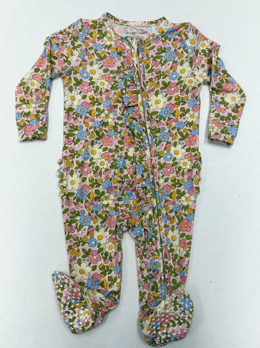 Bubbly Baby Calico 2 way ruffle zipper footie